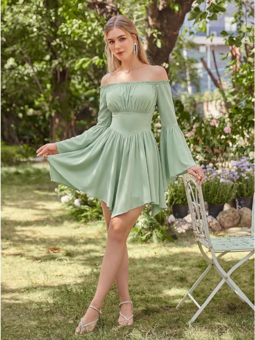 Women Light Green Renaissance Pirate Corset Dress Off Shoulder Medieval Costume - Picture 5 of 6